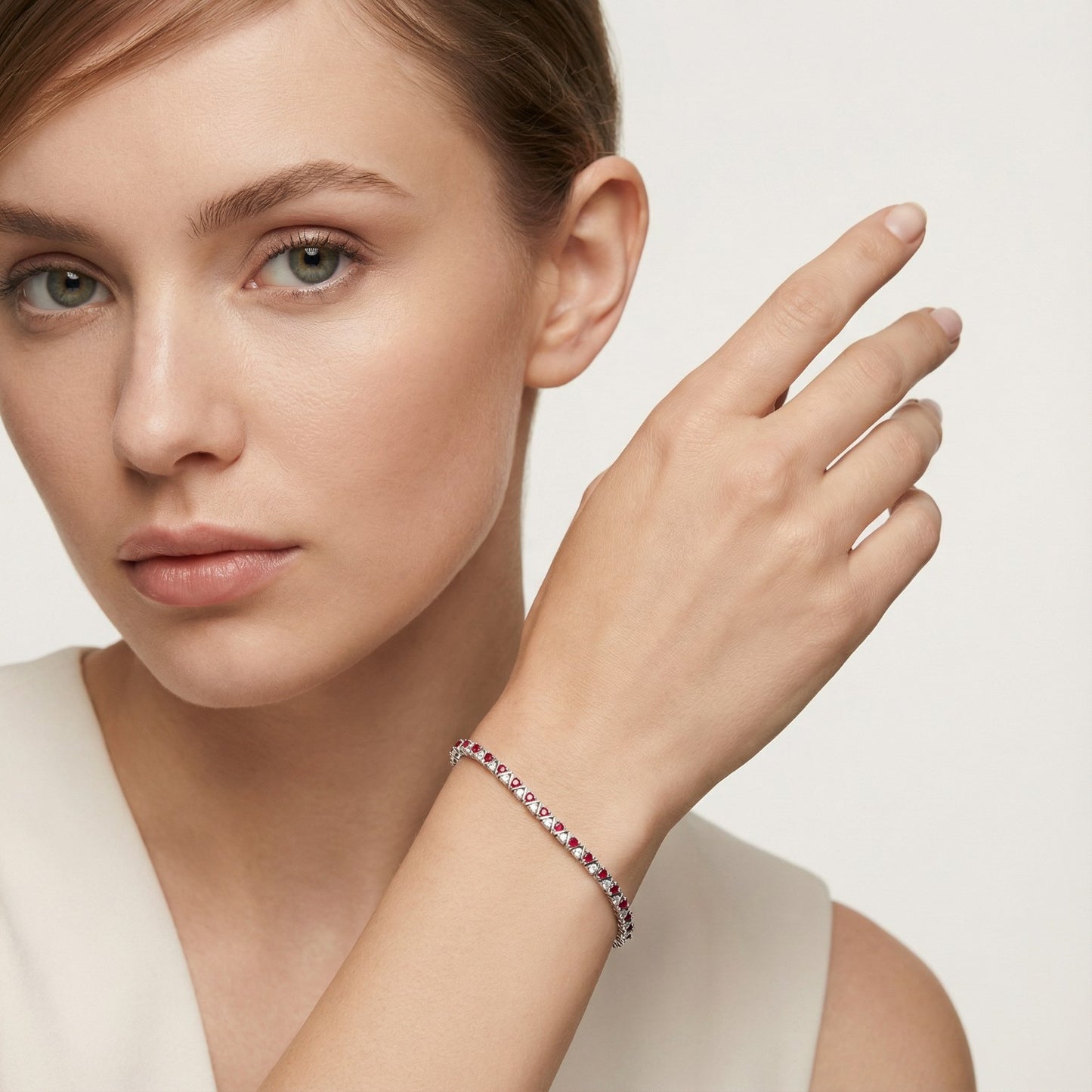 Red & White V-Tennis Bracelet