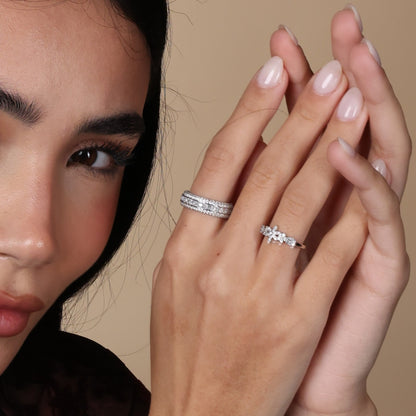 Triple Row Pavé Framed Band Ring