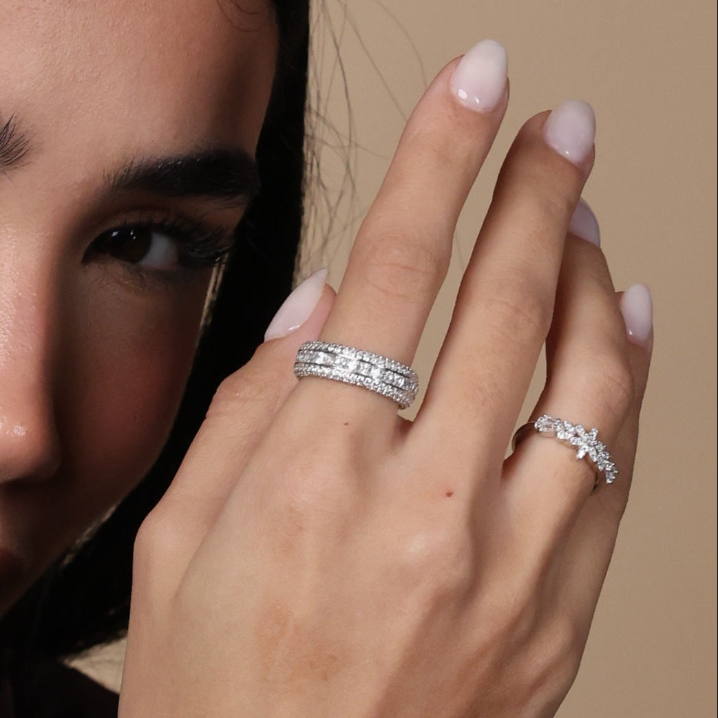 Triple Row Pavé Framed Band Ring