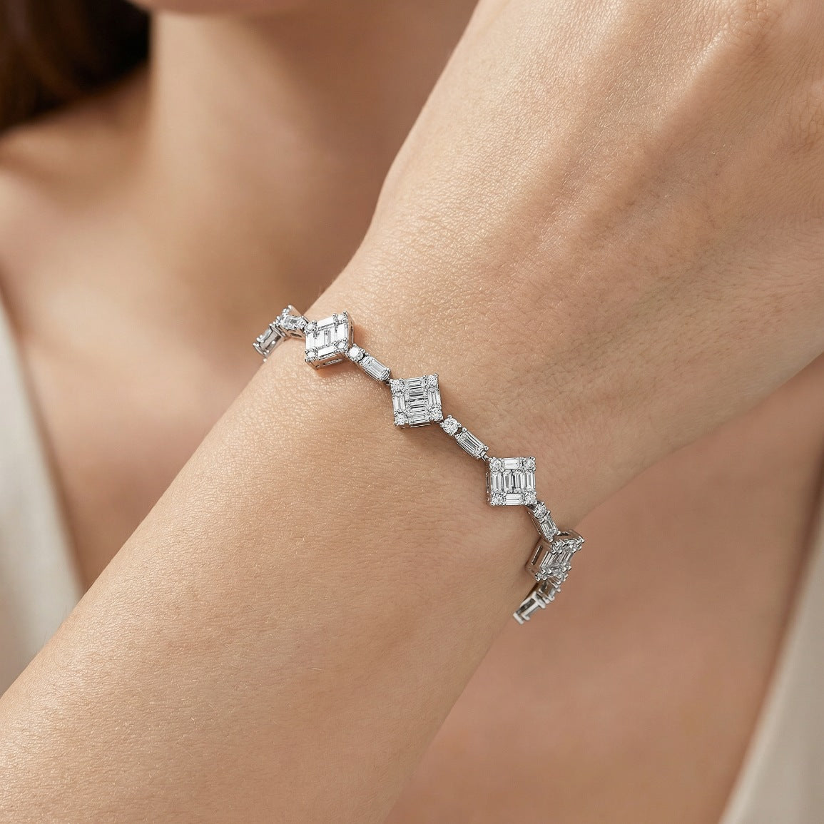 Square Halo Tennis Bracelet