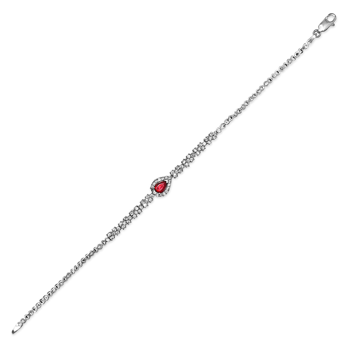 Ruby Pear Halo Tennis Bracelet