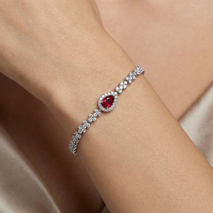 Ruby Pear Halo Tennis Bracelet
