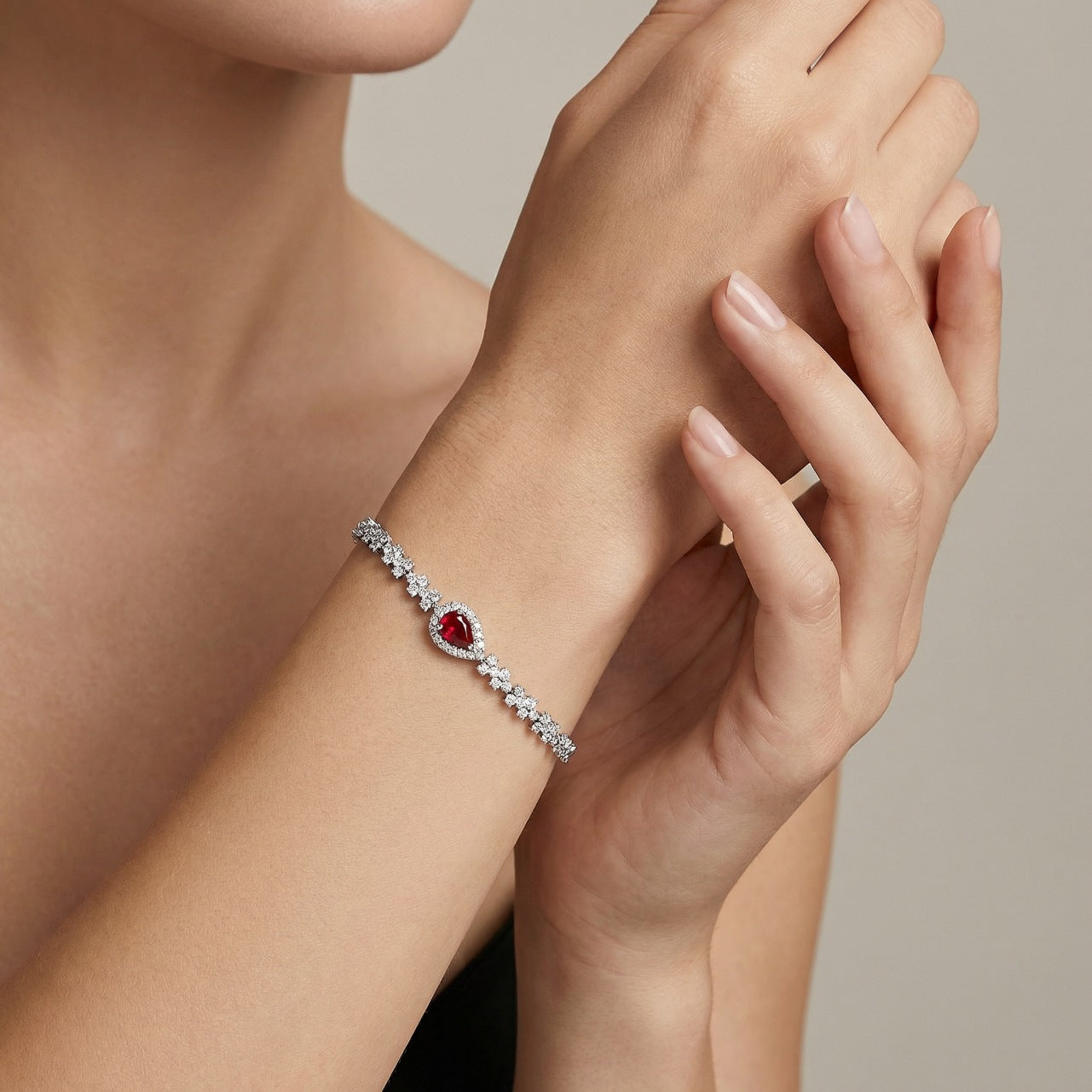 Ruby Pear Halo Tennis Bracelet
