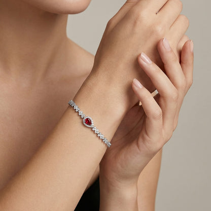 Ruby Pear Halo Tennis Bracelet