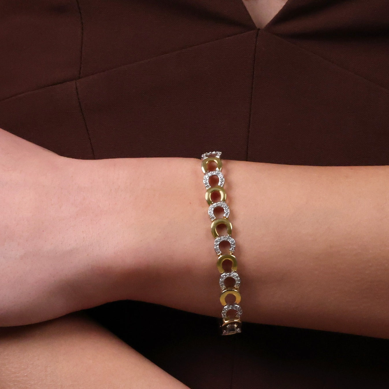 Two Tone Horseshoe Link Bracelet