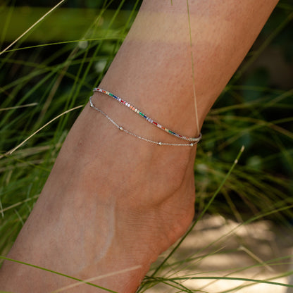 Beaded Chain w RainbowTennis Anklet