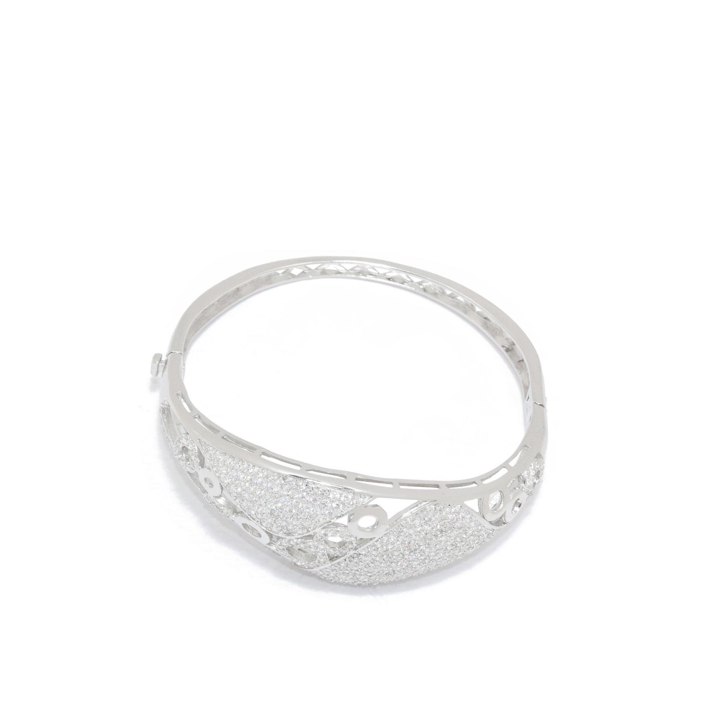 Silver Zircon Hinged Bangle