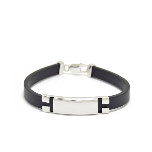 Silver Plaque Rubber Bracelet