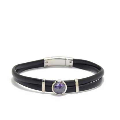 Silver Rubber Bracelet with Purple Stone