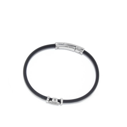 Sparkling Cross Silver Rubber Bracelet