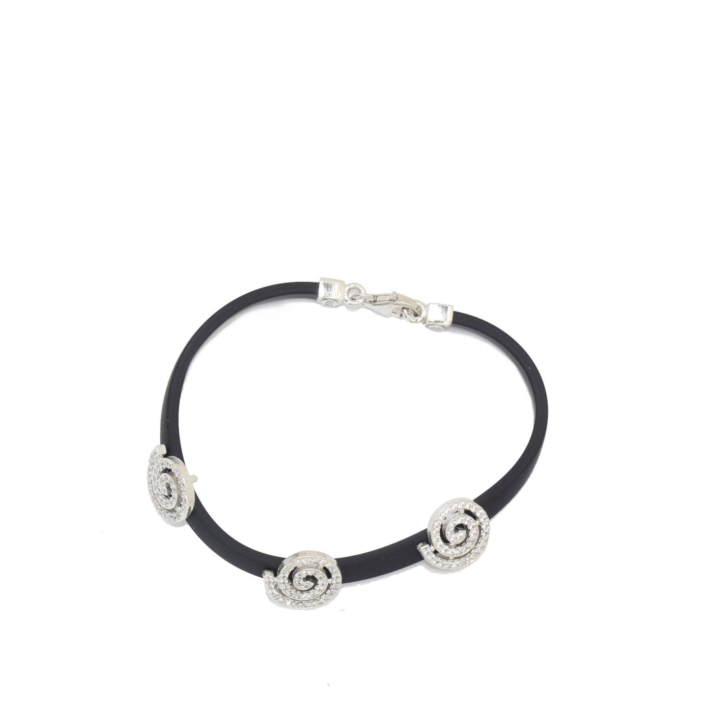 Sparkling Spiral Silver Rubber Bracelet