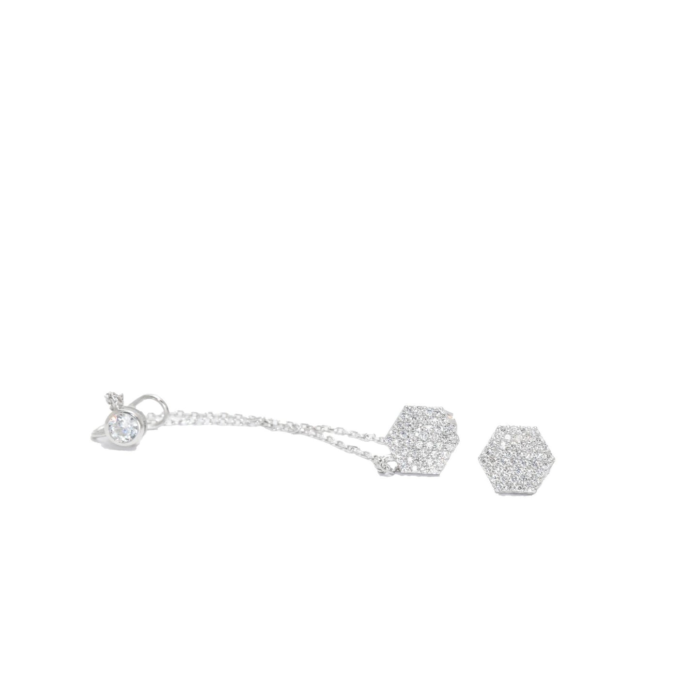 Sparkling Hexagonal Chain + Stud Earring