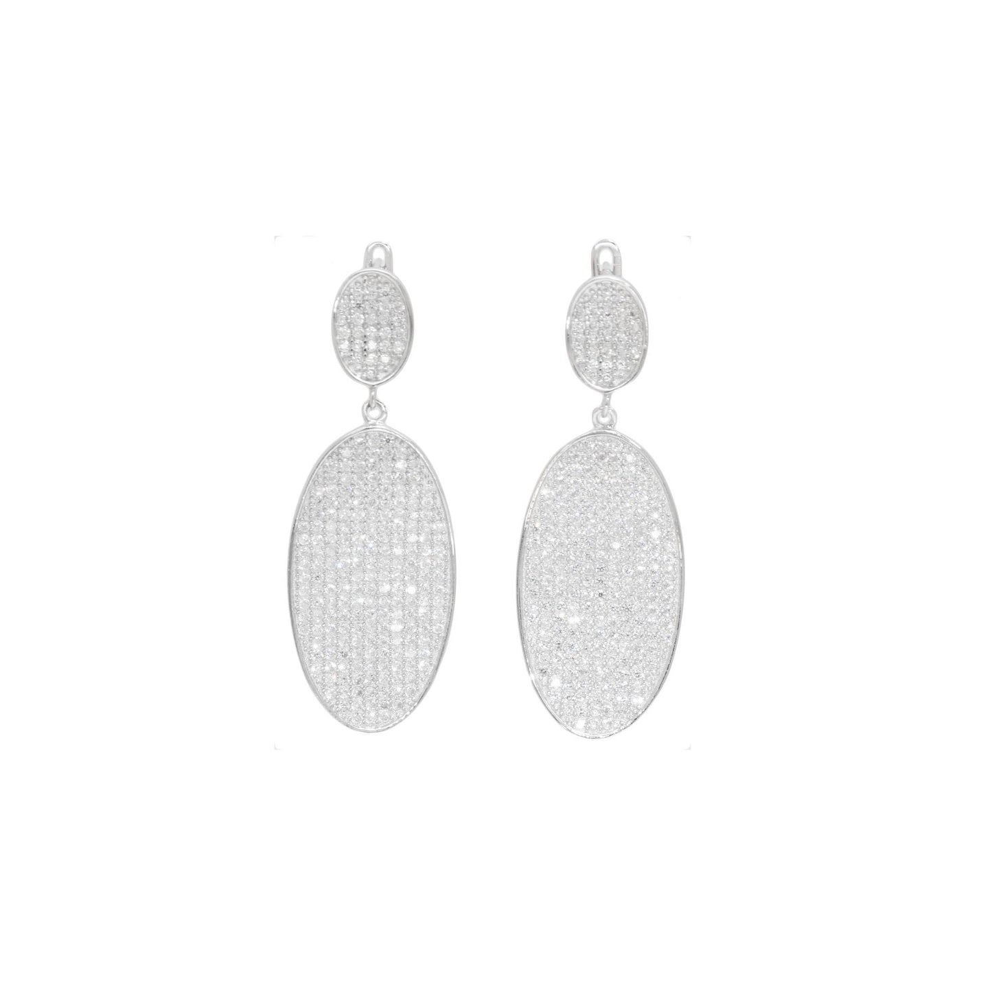 Long Oval Drop Pave Earrings