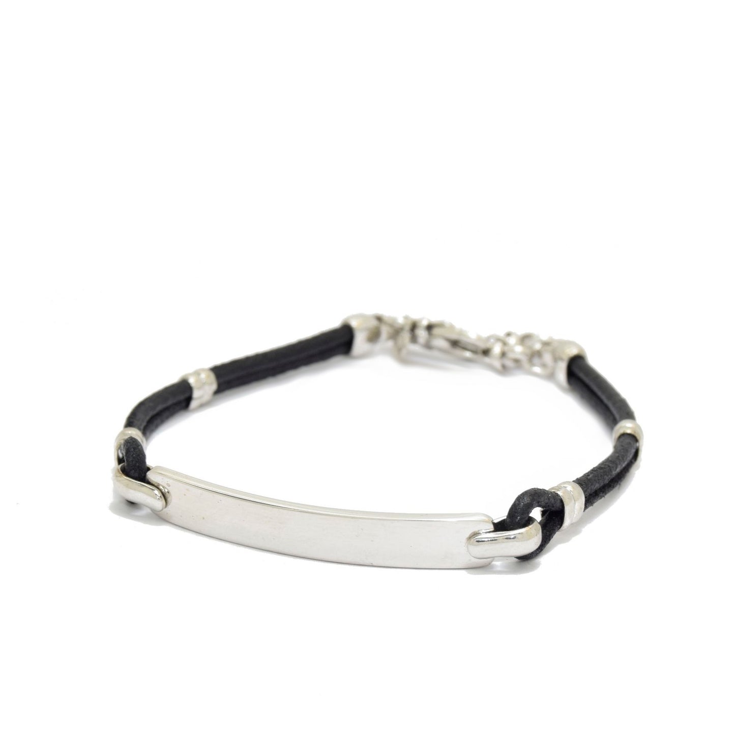 Silver Plaque Leather Bracelet