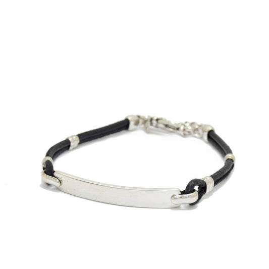 Silver Plaque Leather Bracelet