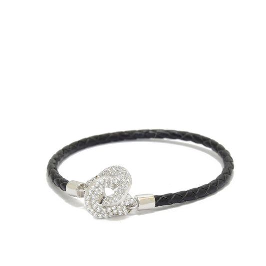 Braided Leather Knot Silver Bracelet