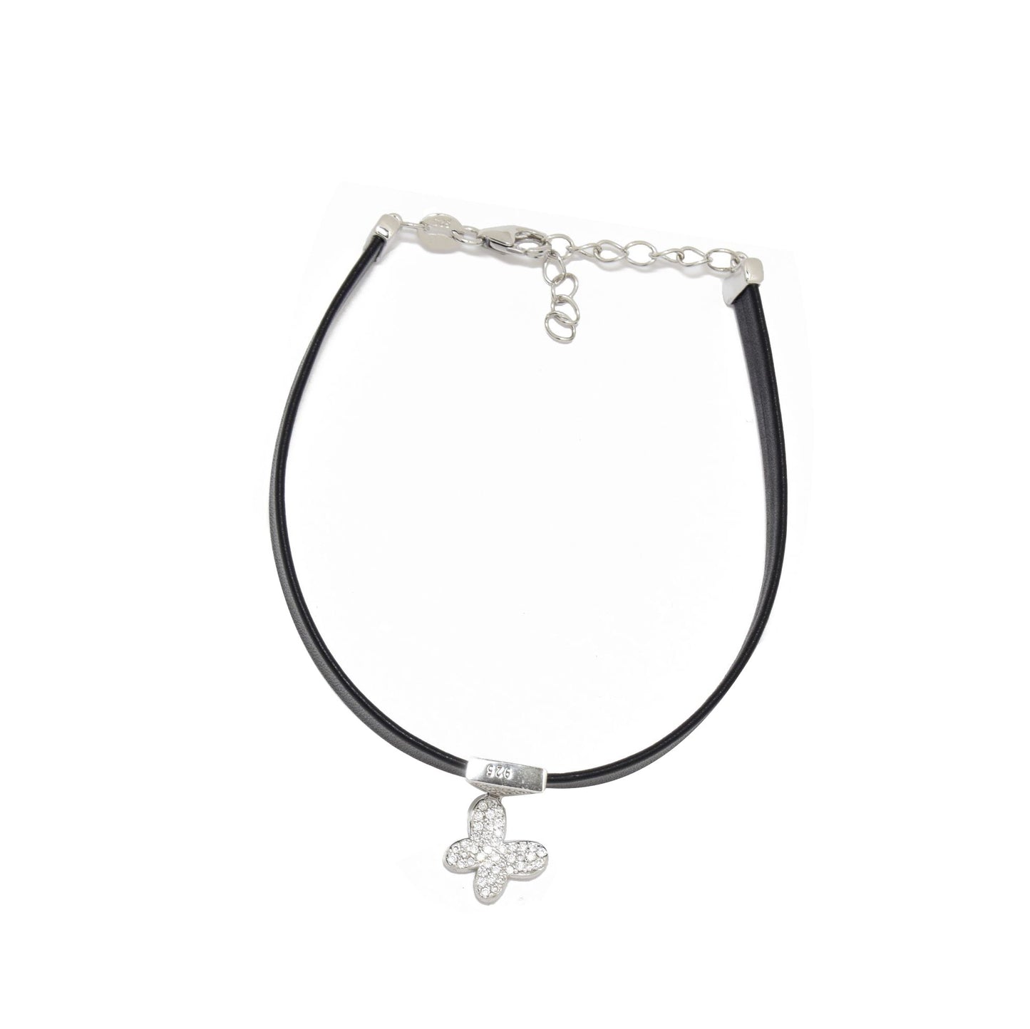 Silver Butterfly Leather Bracelet