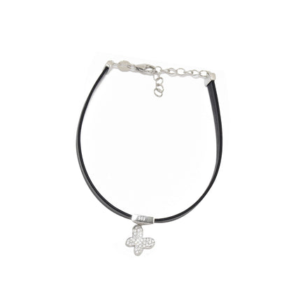 Silver Butterfly Leather Bracelet