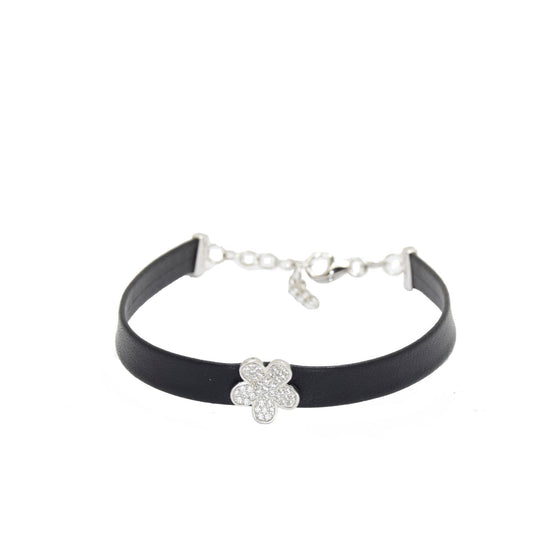 Silver Flower Leather Bracelet