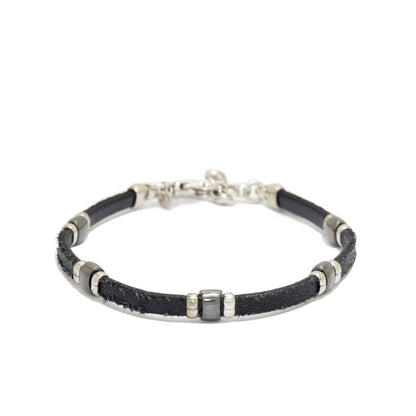 Black Leather Silver Bracelet