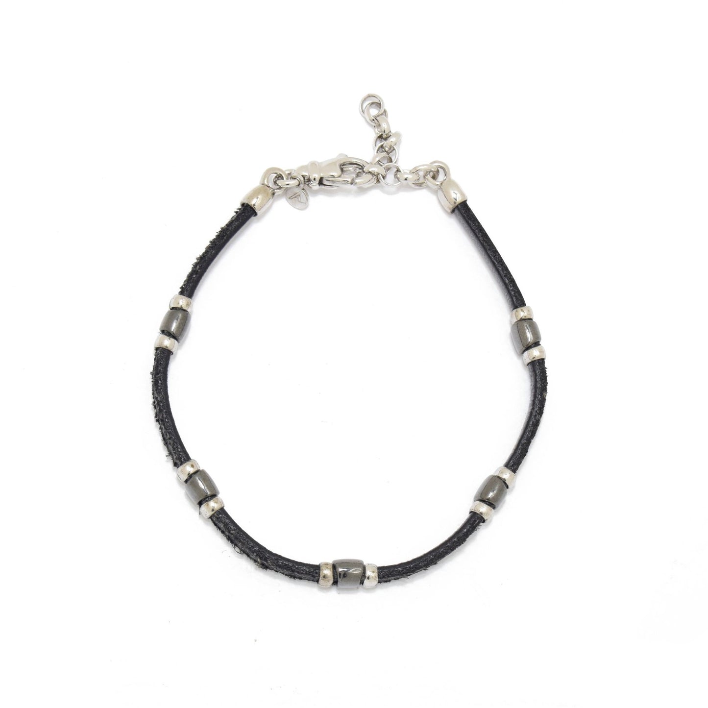 Black Leather Silver Bracelet