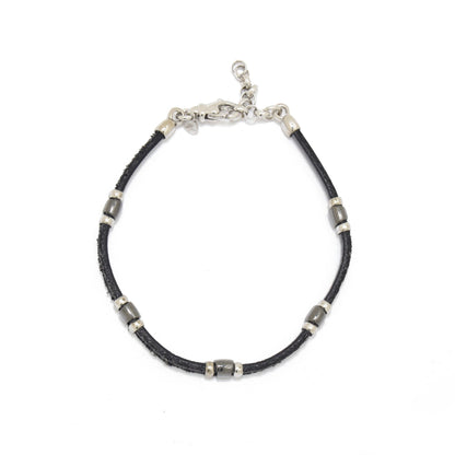 Black Leather Silver Bracelet