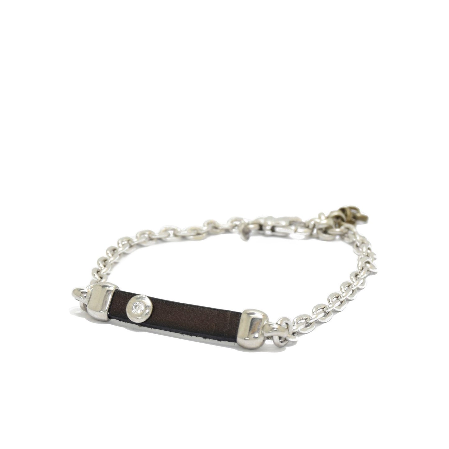 Black Leather Silver Chain Bracelet