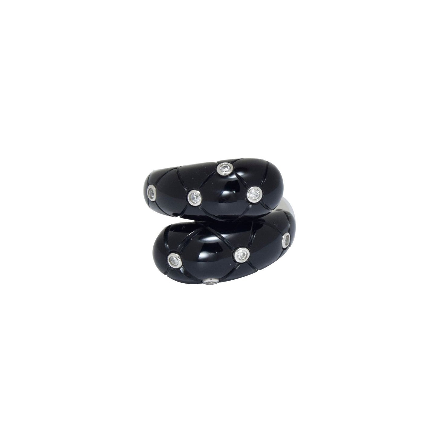 Quilted Black Enamel Crossover Ring