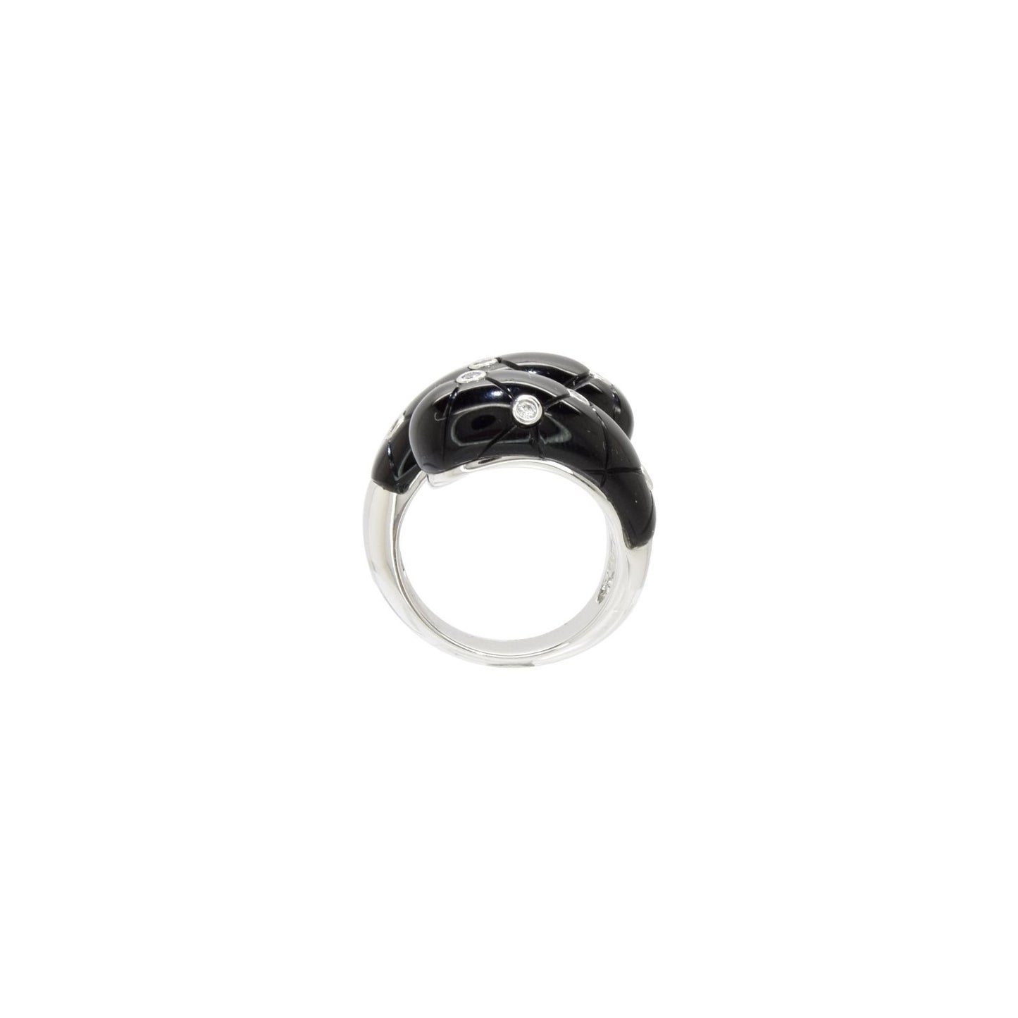 Quilted Black Enamel Crossover Ring