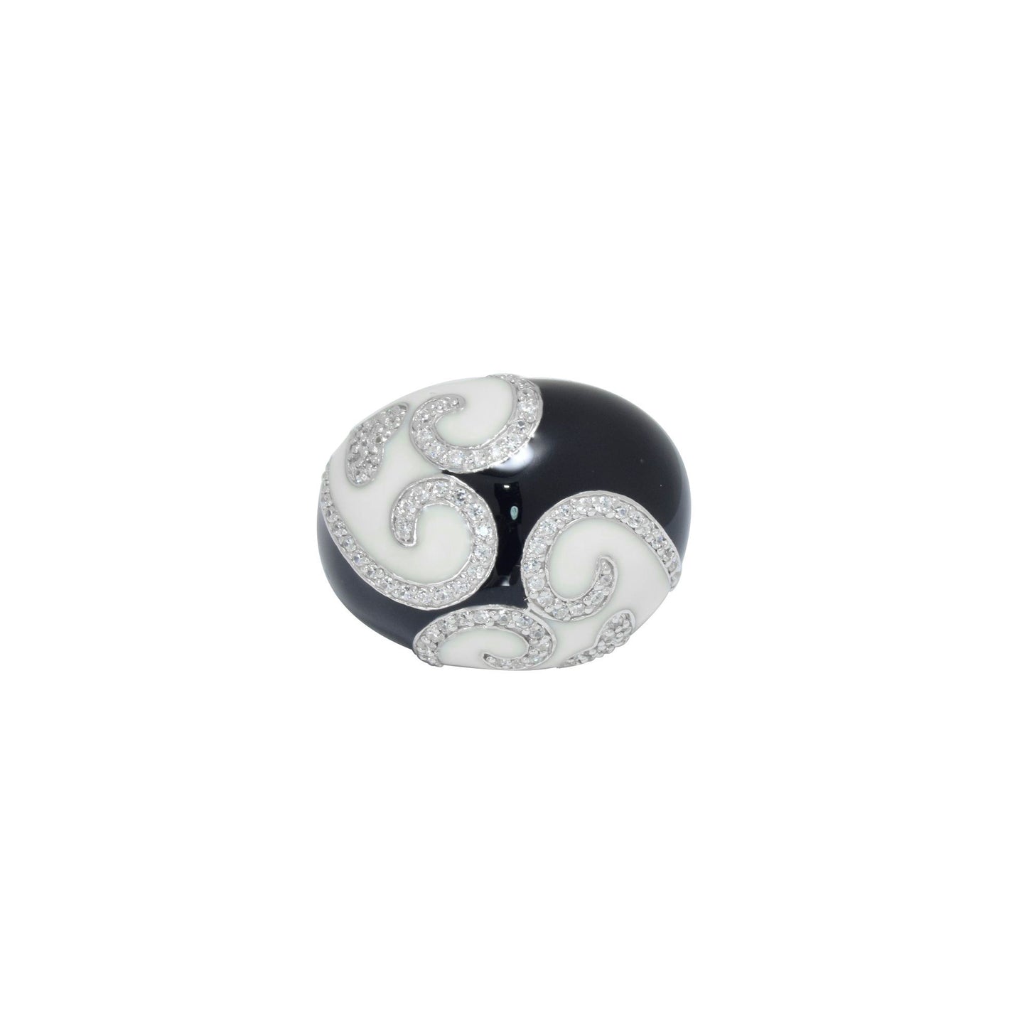 Heart-Inspired Black and White Enamel Ring