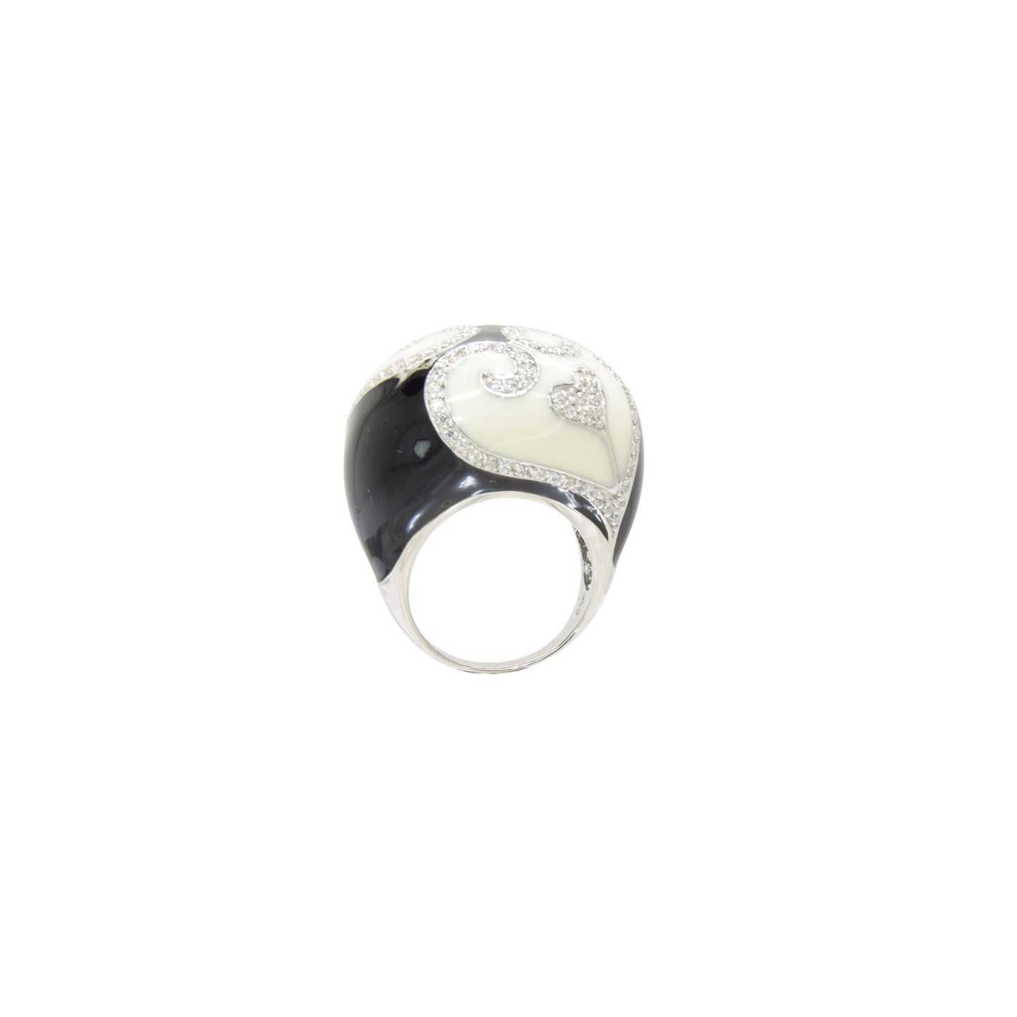 Heart-Inspired Black and White Enamel Ring