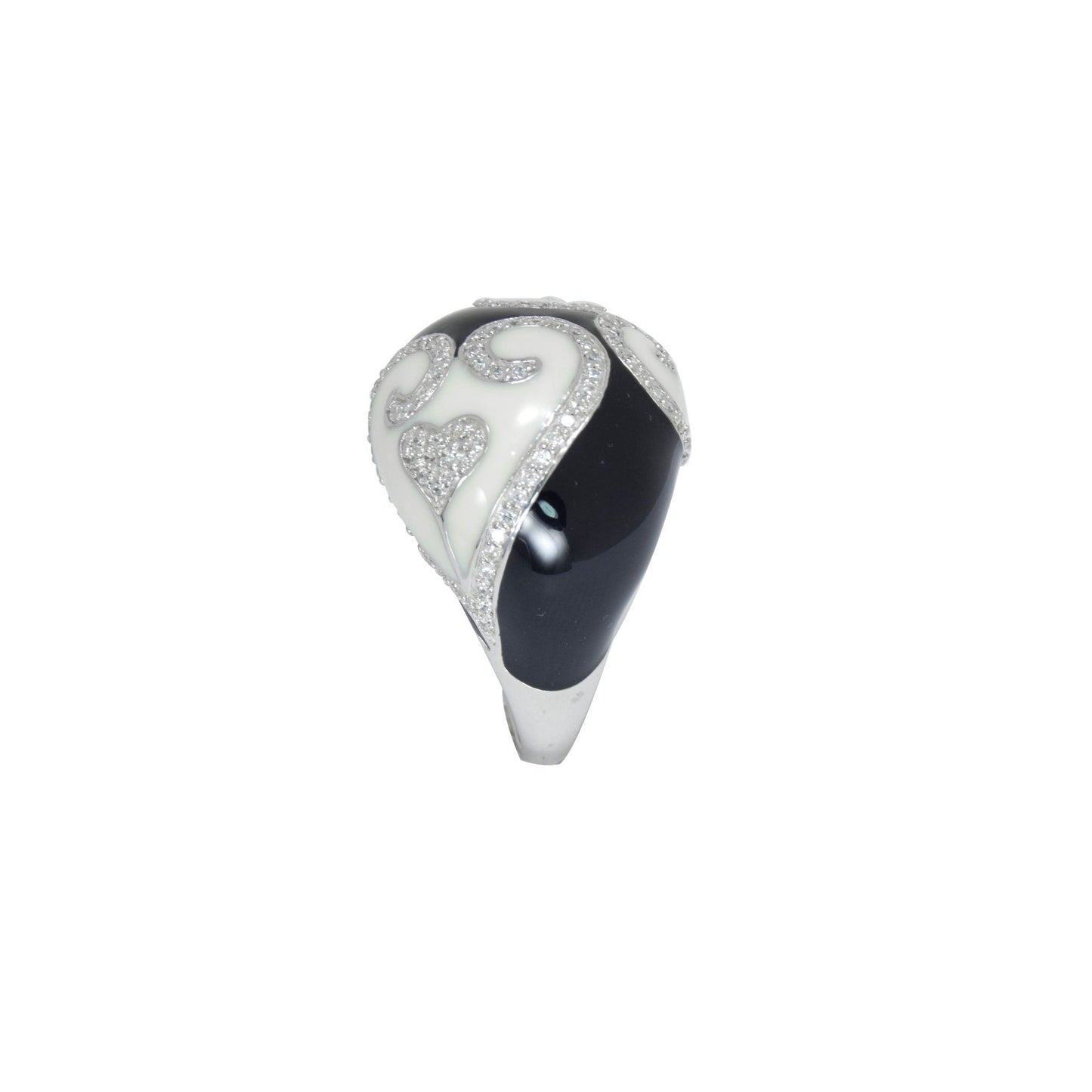 Heart-Inspired Black and White Enamel Ring