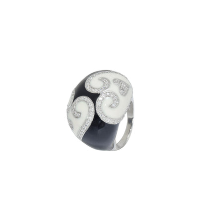 Heart-Inspired Black and White Enamel Ring