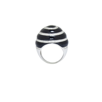 Striped Black and White Enamel Dome Ring