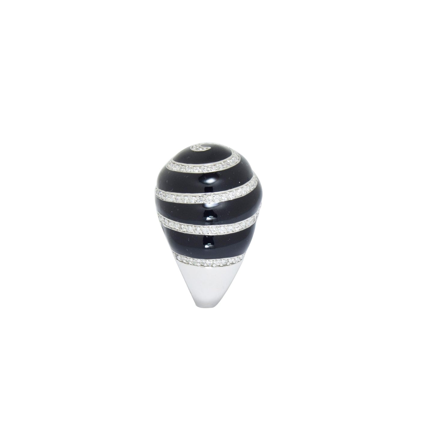 Striped Black and White Enamel Dome Ring