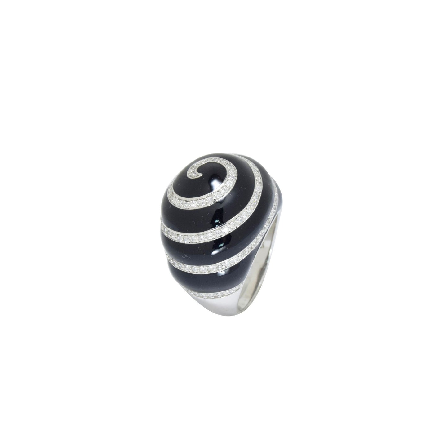 Striped Black and White Enamel Dome Ring