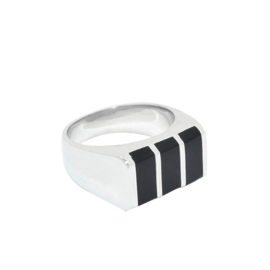 Onyx Three-column Signet Ring