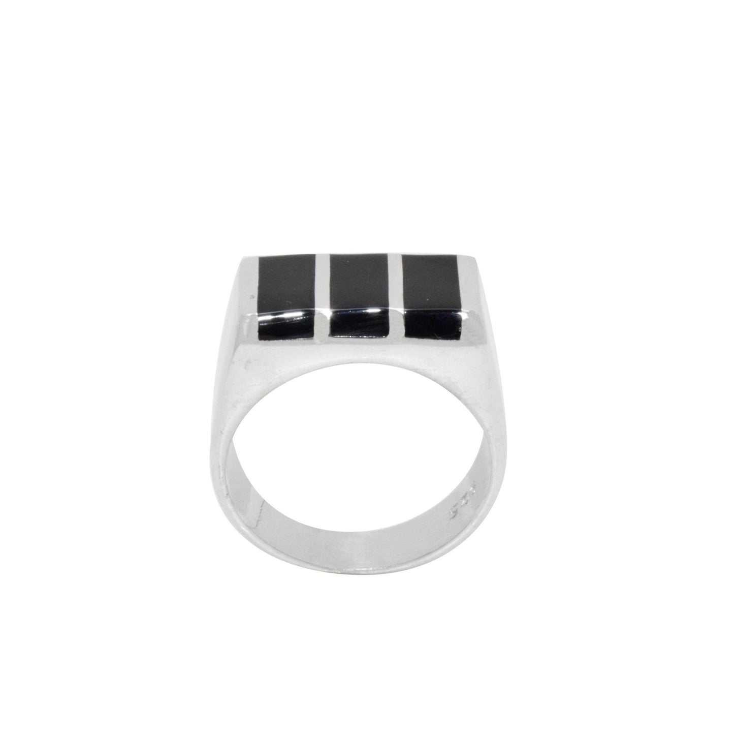 Onyx Three-column Signet Ring