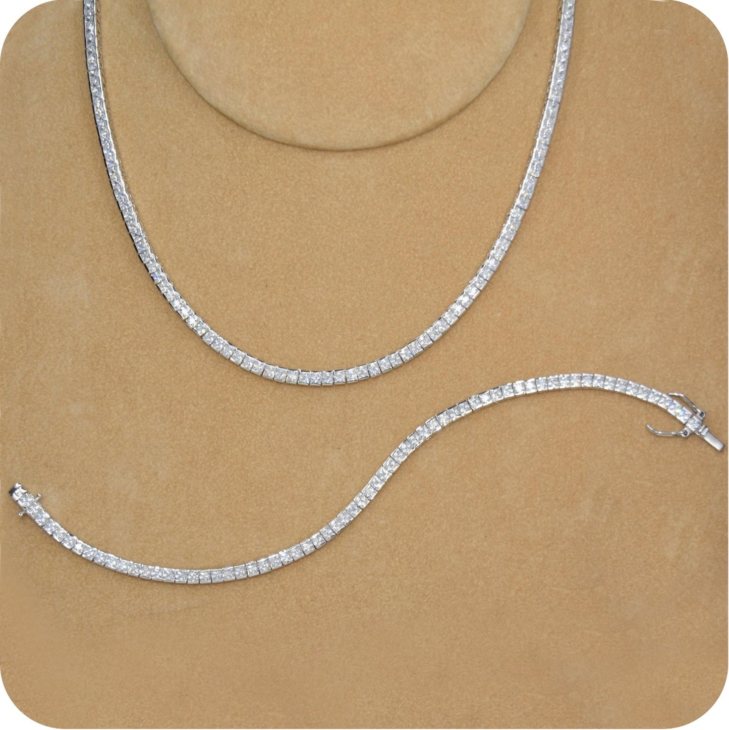 Classic Square Tennis Necklace and Bracelet Set